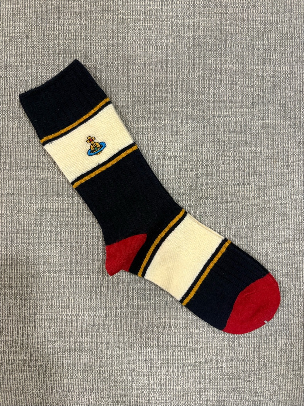 Vivienne Westwood women Striped Crew Socks in Navy, Cream & Red